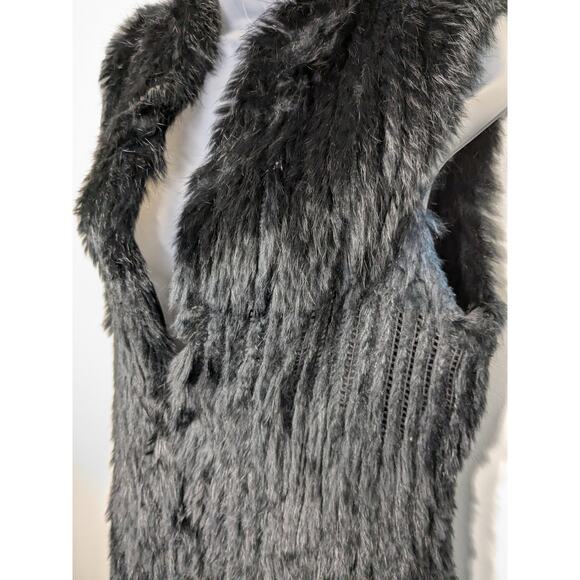 Love Token Rabbit Fur Sleeveless Cardigan Long Black Size Medium - Picture 3 of 7